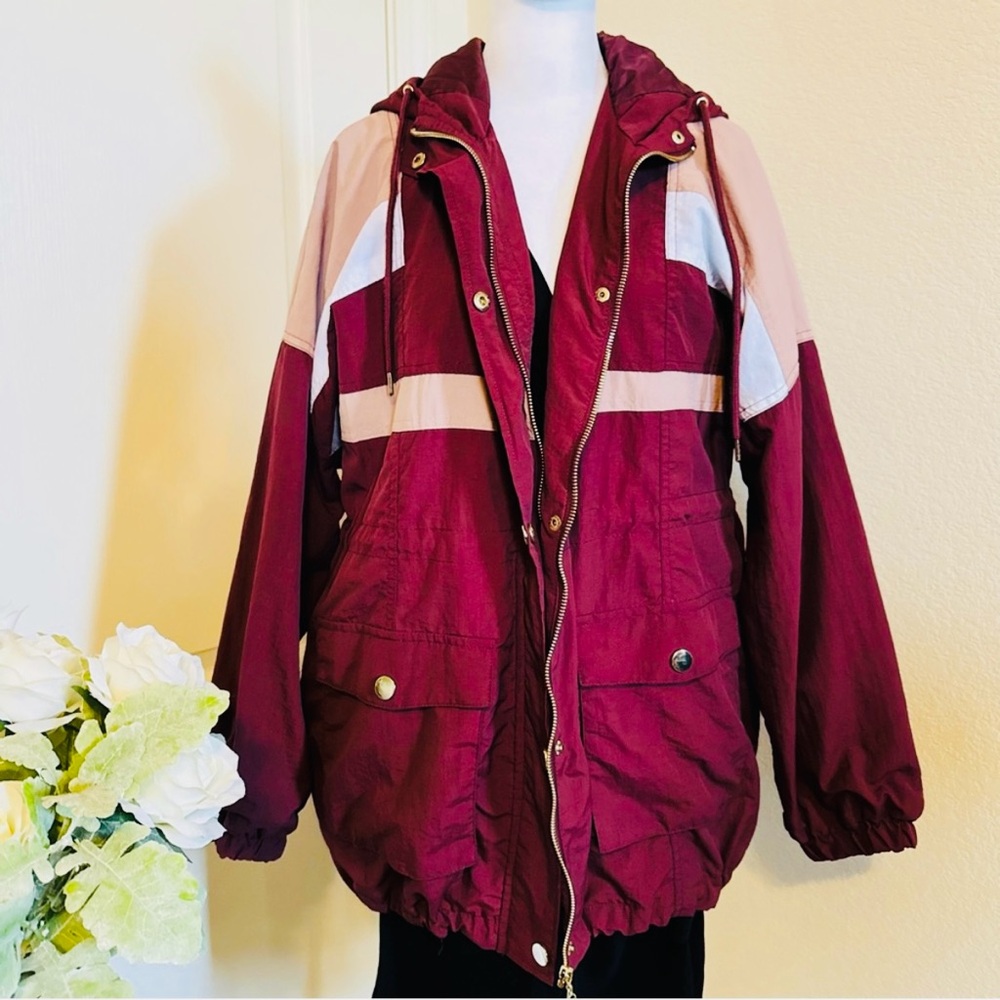 NEW ASHLEY Women’s Burgundy and Pink Hooded Jacket